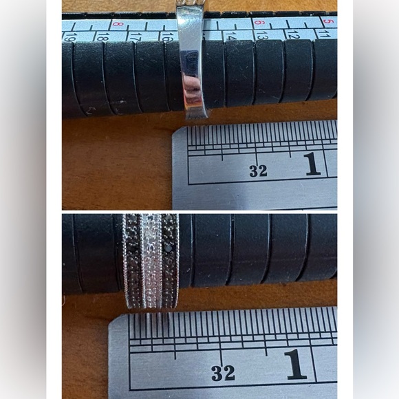 Genuine Natural Black and White Diamond Band Ring Sterling Silver Unisex Size 7 - Picture 9 of 15